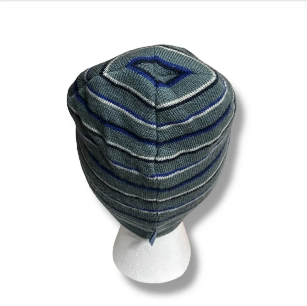 KANGOL Blue Mini-Striped Logo Knit Pull-On Beanie VINTAGE